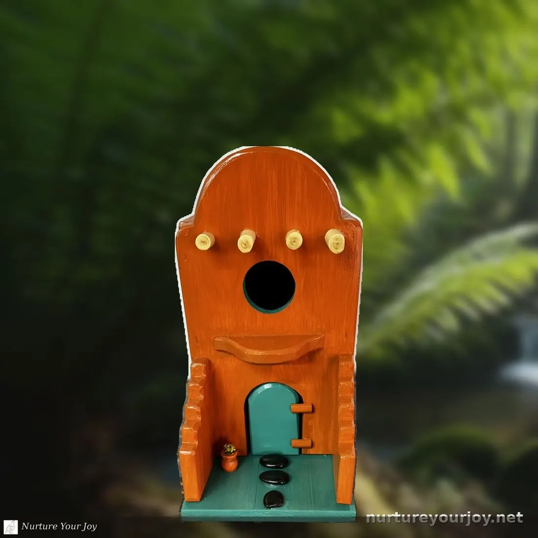Adobe Pueblo, Orange & Teal birdhouse, handmade Adobe collection, Nurture Your Joy