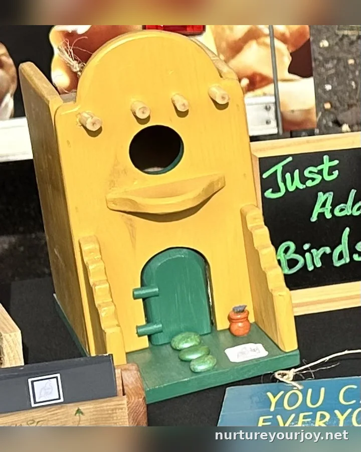 Adobe Pueblo, Yellow & Green birdhouse, handmade Adobe collection, Nurture Your Joy