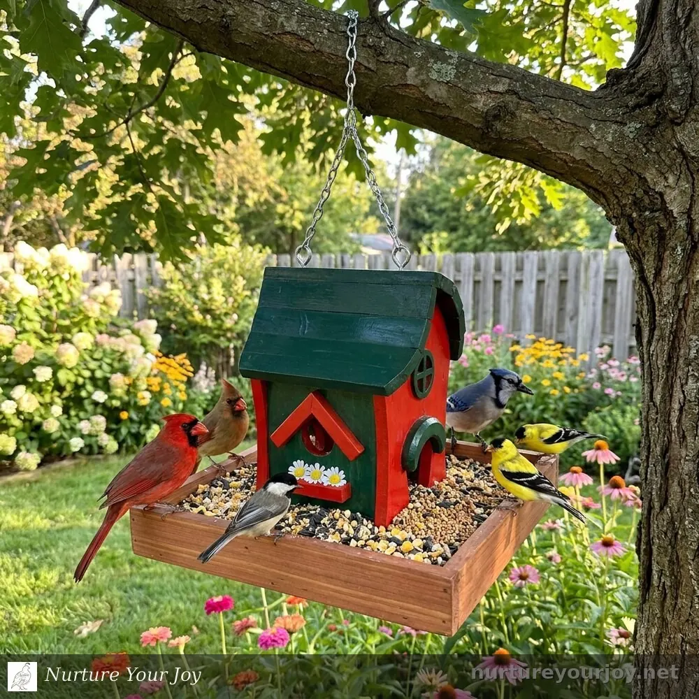 Tray Feeder, Red & Green, handmade Bird Feeders collection, Nurture Your Joy