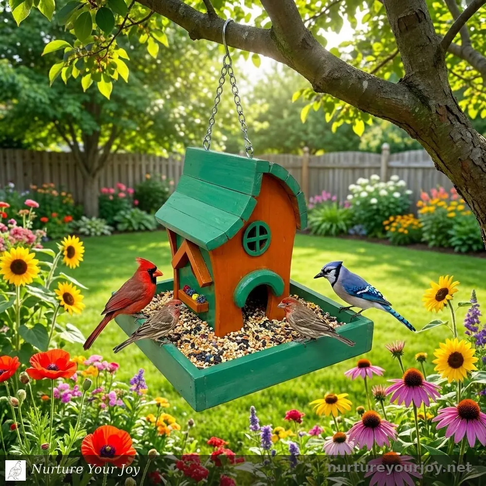 Tray Feeder, Teal & Orange, handmade Bird Feeders collection, Nurture Your Joy
