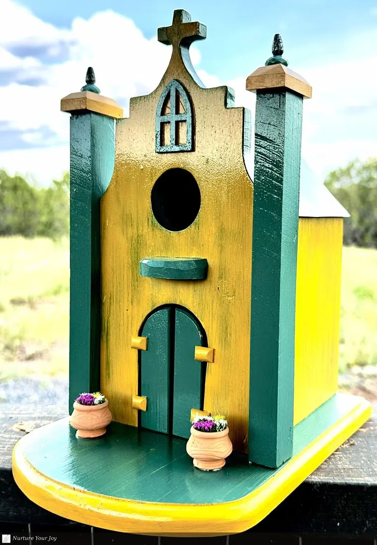 Spanish Mission, Ochre & Teal birdhouse, handmade Spanish Mission collection, Nurture Your Joy