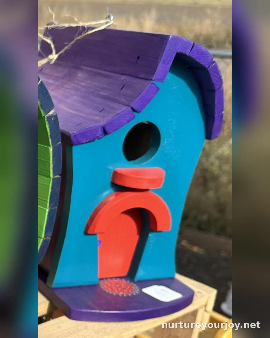 Whimsical Cottage, Blue & Purple birdhouse, handmade Whimsical collection, Nurture Your Joy