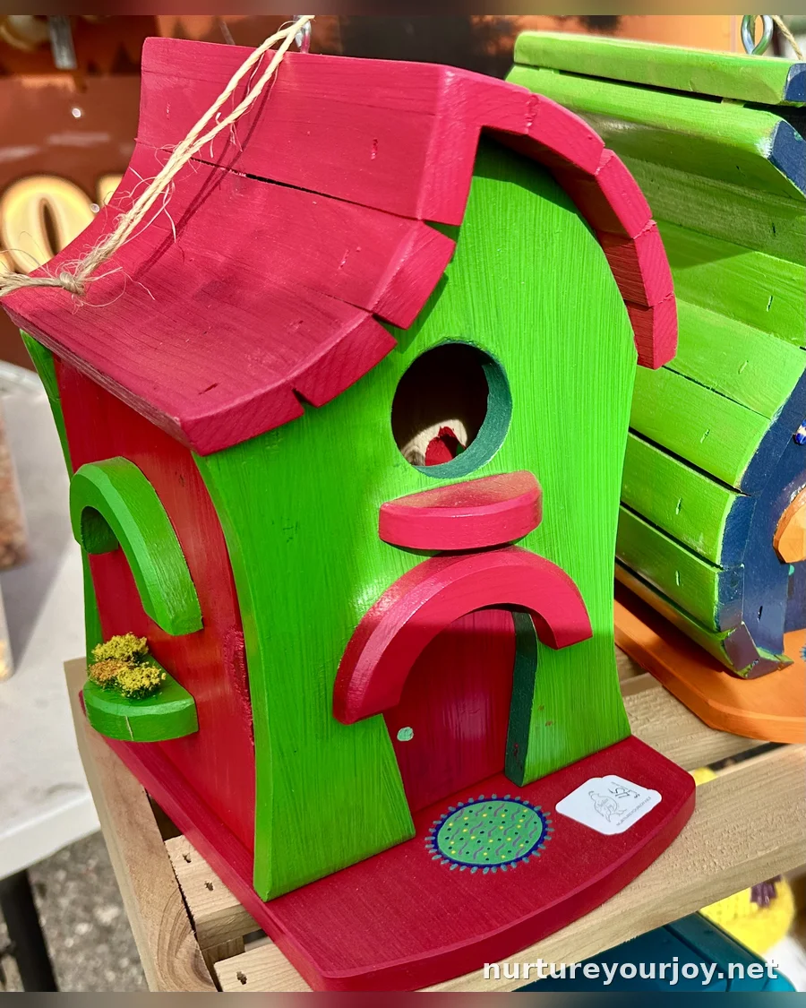 Whimsical Cottage, Magenta & Green birdhouse, handmade Whimsical collection, Nurture Your Joy