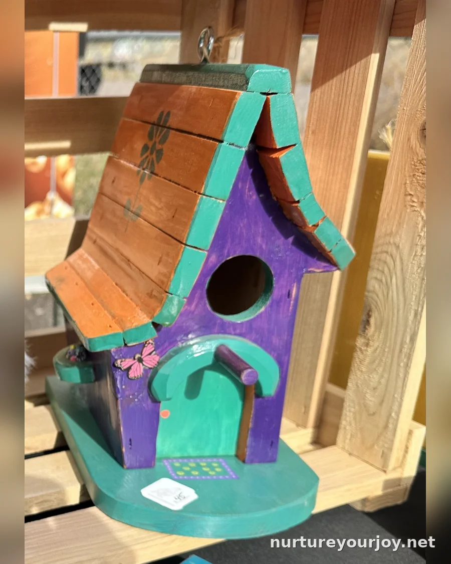 Whimsical Cottage, Orange & Purple birdhouse, handmade Whimsical collection, Nurture Your Joy